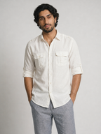 Men's White Linen Cotton Regular Fit Shirt