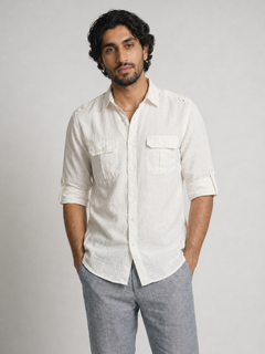 Men's White Linen Cotton Regular Fit Shirt