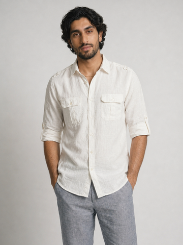 Men's White Linen Cotton Regular Fit Shirt