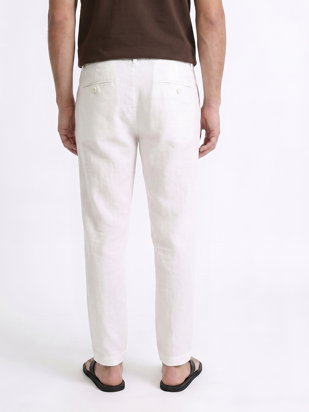 Men's White 100% Linen Regular Fit Pant