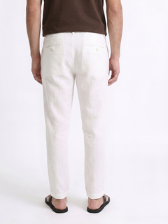 Men's White 100% Linen Regular Fit Pant