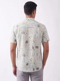Men's Cotton Linen Regular Fit Shirt Green