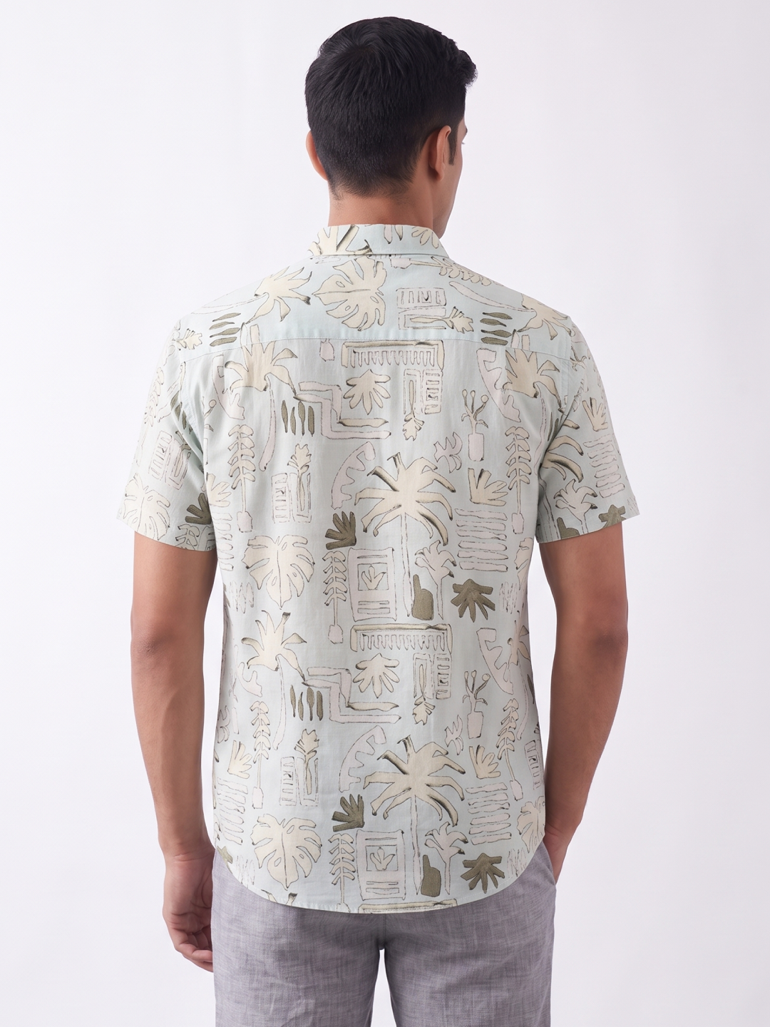 Men's Cotton Linen Regular Fit Shirt Green
