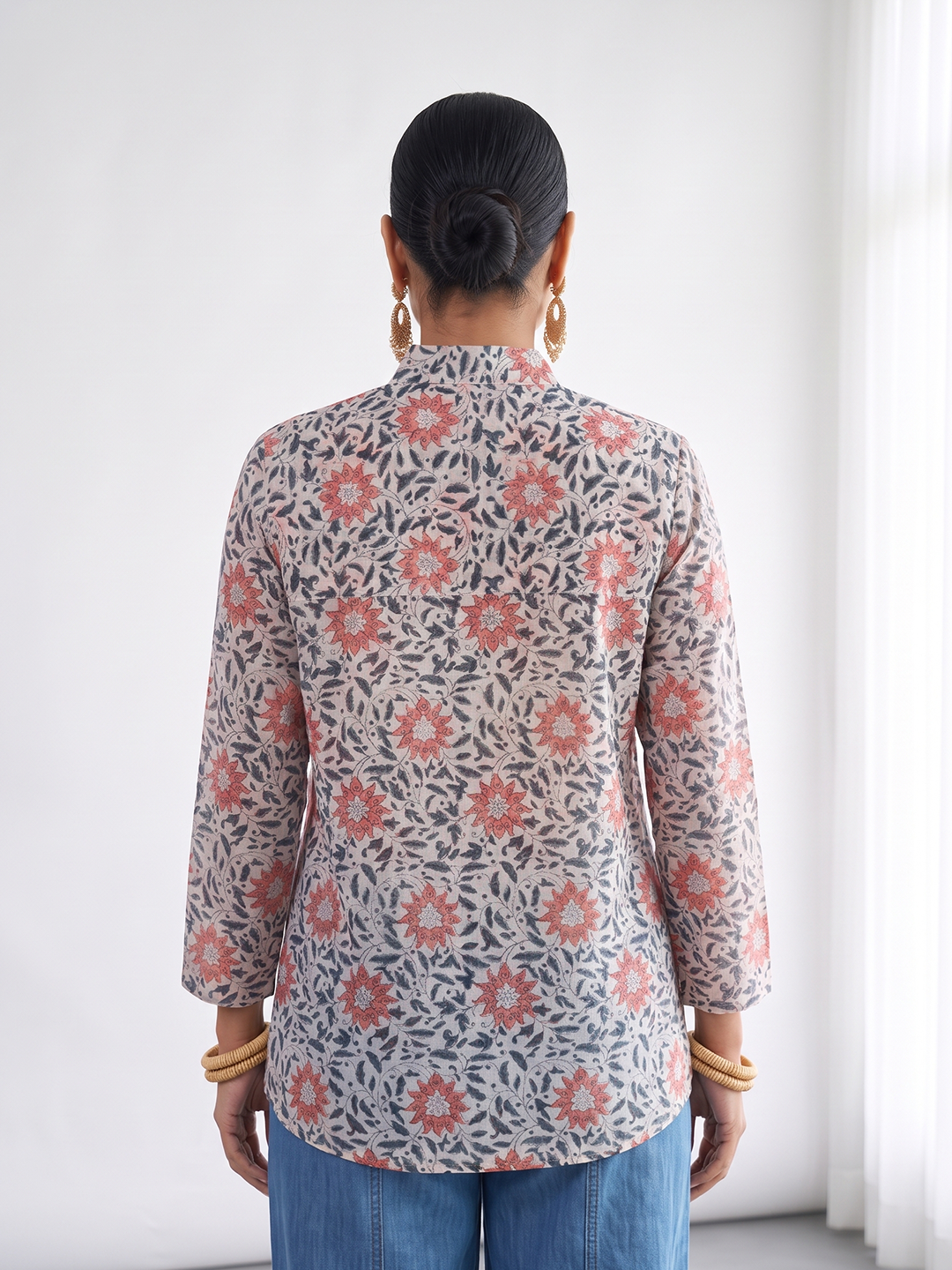 Women's Cotton Silk Boxy Fit Blouse Peach