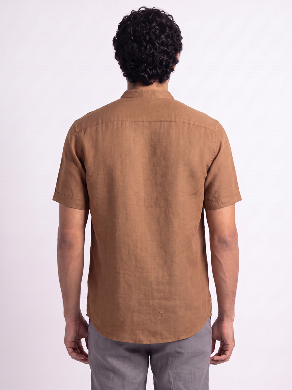 Men's Cotton Linen Regular Fit Shirt Brown