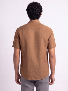 Men's Cotton Linen Regular Fit Shirt Brown