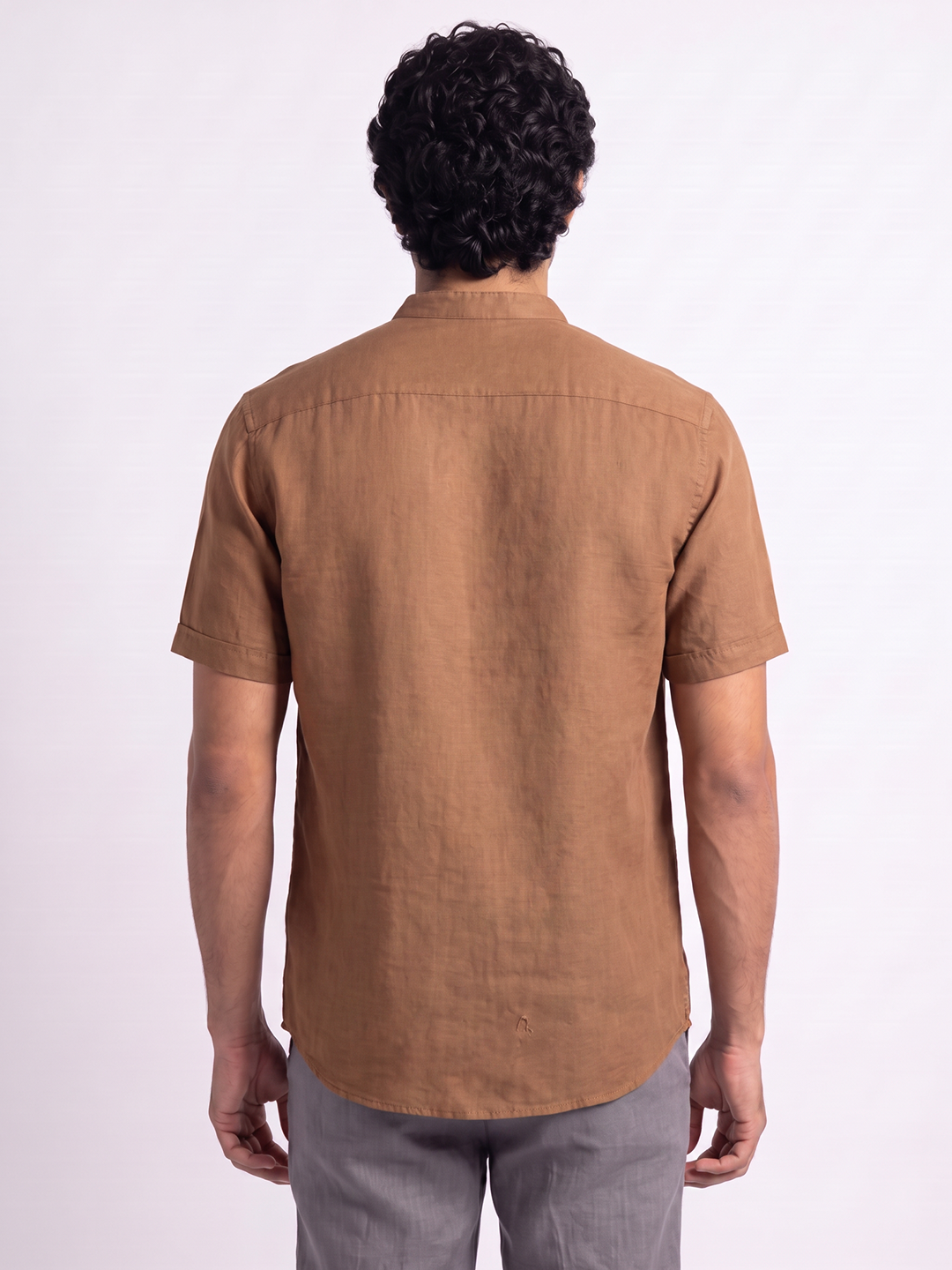 Men's Cotton Linen Regular Fit Shirt Brown