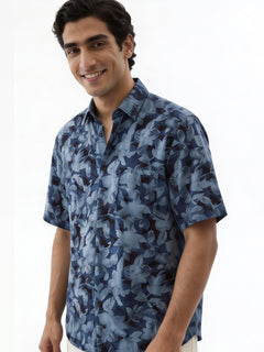 Men's Navy Modal Cotton Regular Fit Shirt