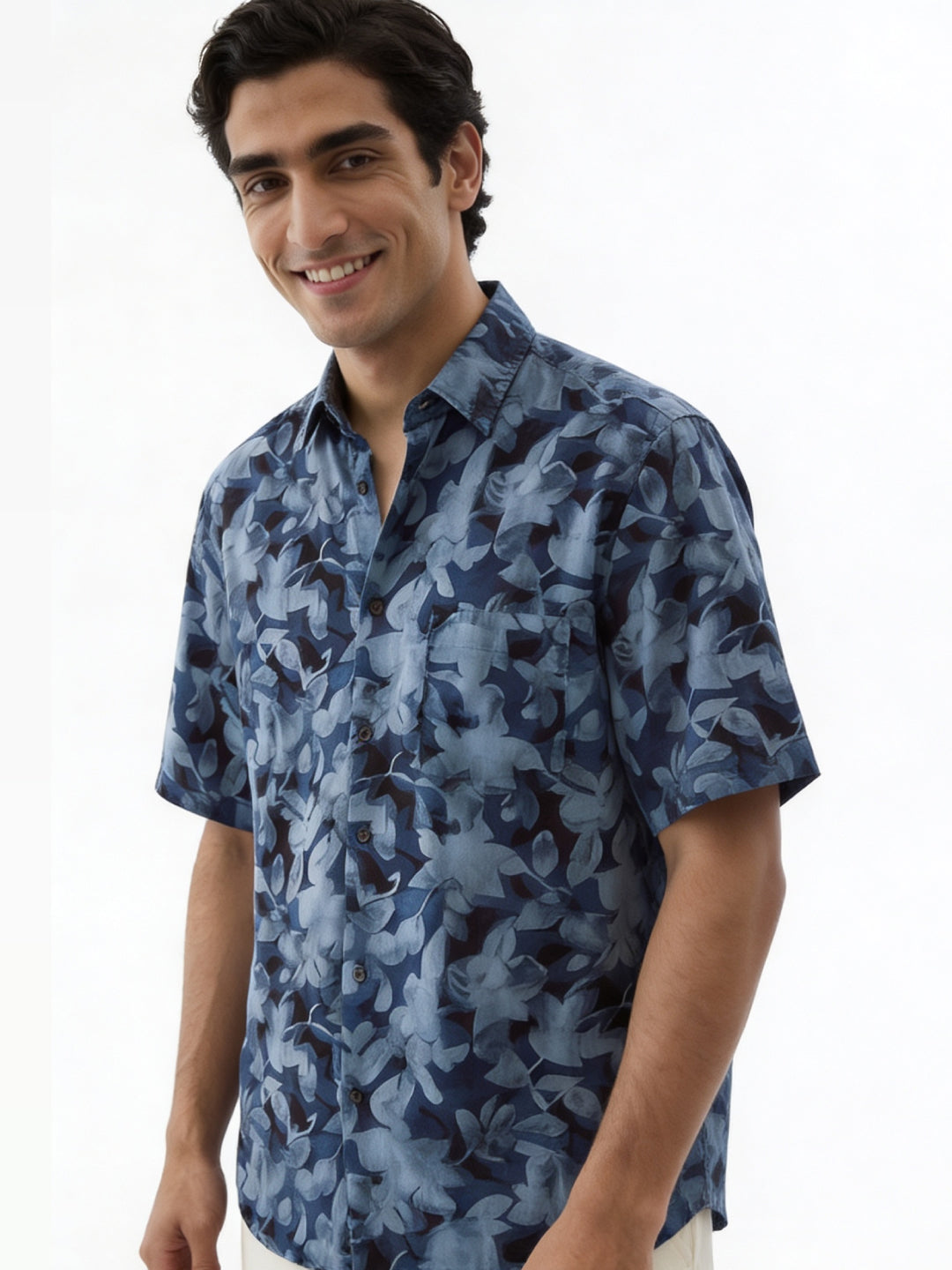 Men's Navy Modal Cotton Regular Fit Shirt