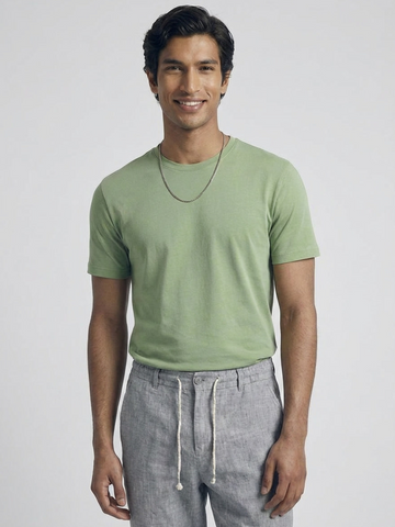 Men's Green Cotton Bamboo Elastane Regular Fit Tshirt