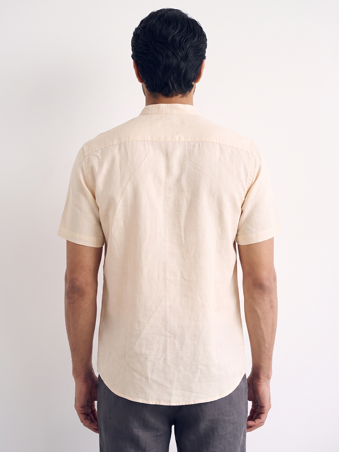 Men's Cotton Linen Regular Fit Shirt Peach