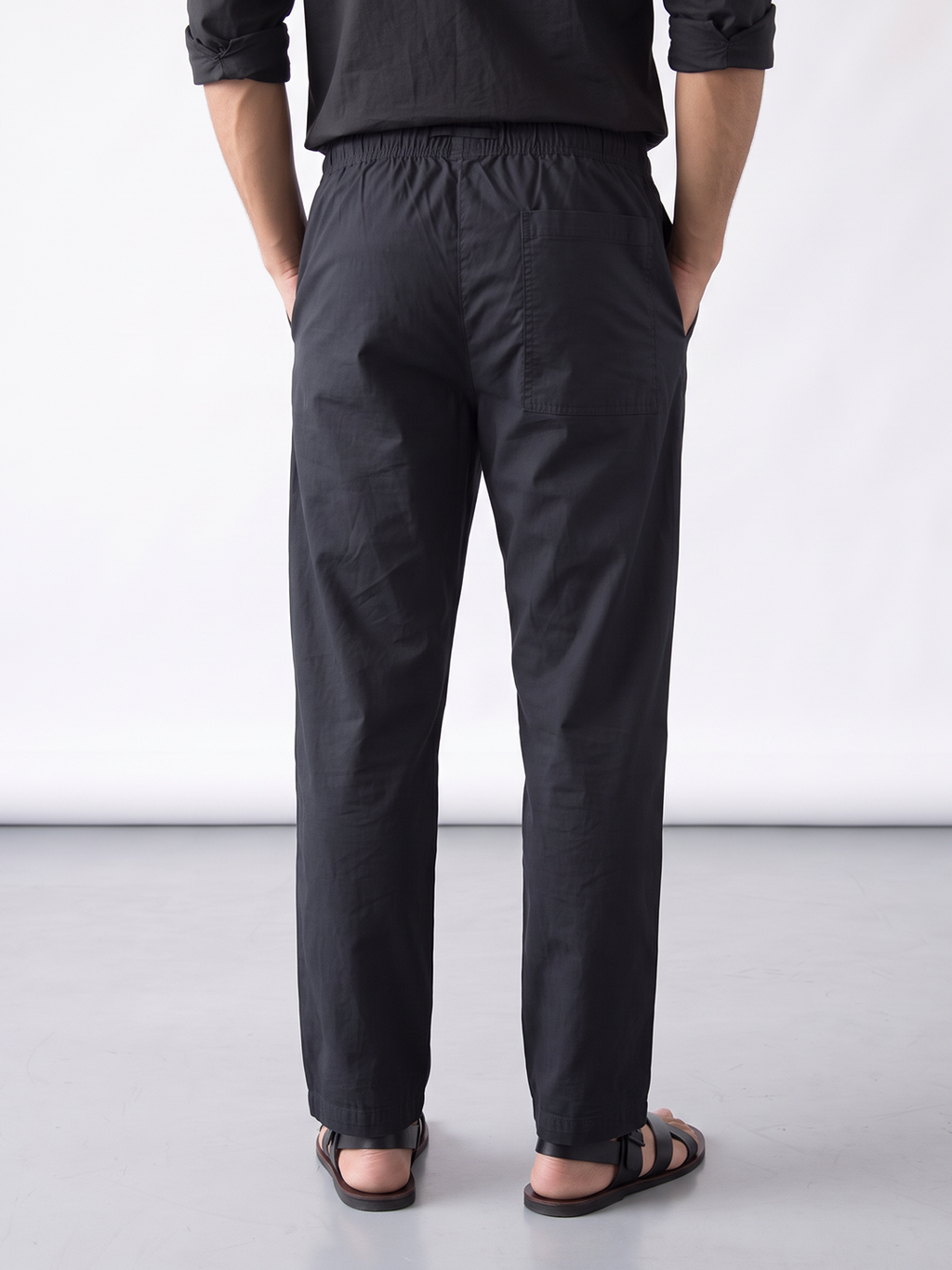 Men's Cotton Lycra Regular Fit Pocket Pants Black