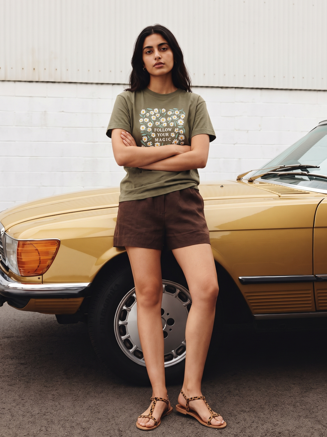 Women's Dk Olive 100% Organic Cotton Regular Fit Tshirt