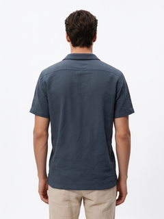 Men's Navy Cotton Viscose Regular Fit Shirt