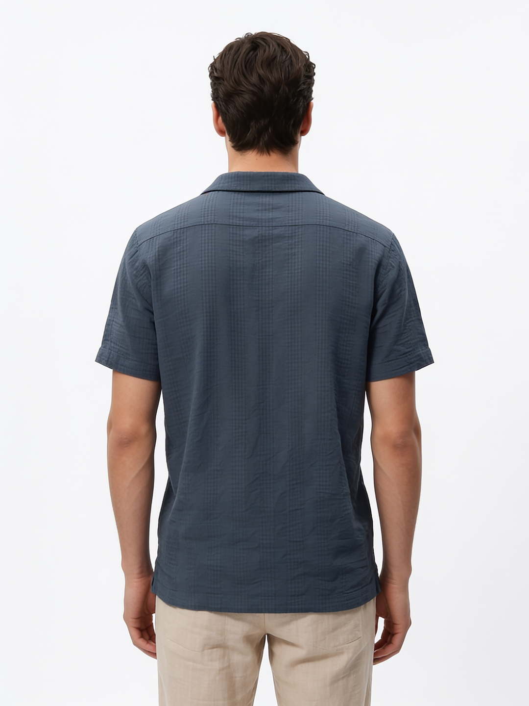 Men's Navy Cotton Viscose Regular Fit Shirt