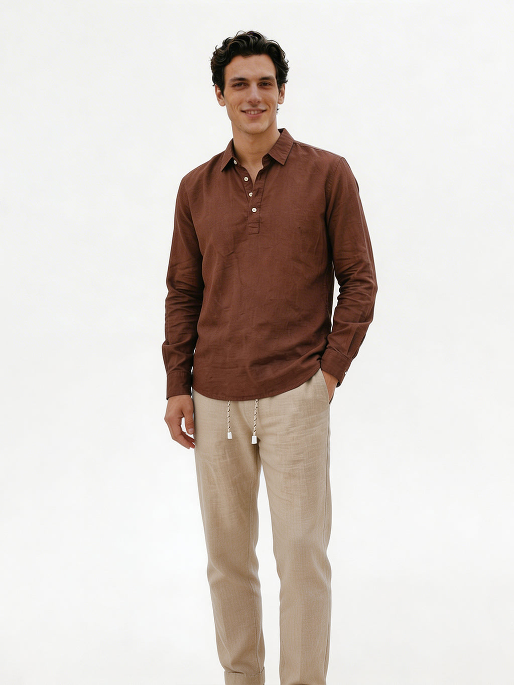 Men's Brown Linen Cotton Regular Fit Shirt