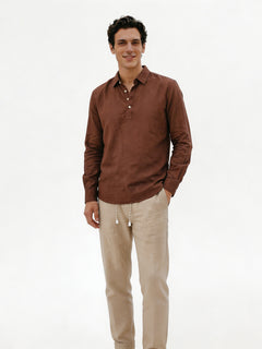 Men's Linen Full Sleeves Cotton Regular Fit Shirt Brown