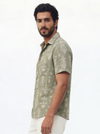 Men's Green Tencel Linen Regular Fit Shirt