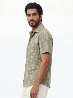 Men's Green Tencel Linen Regular Fit Shirt