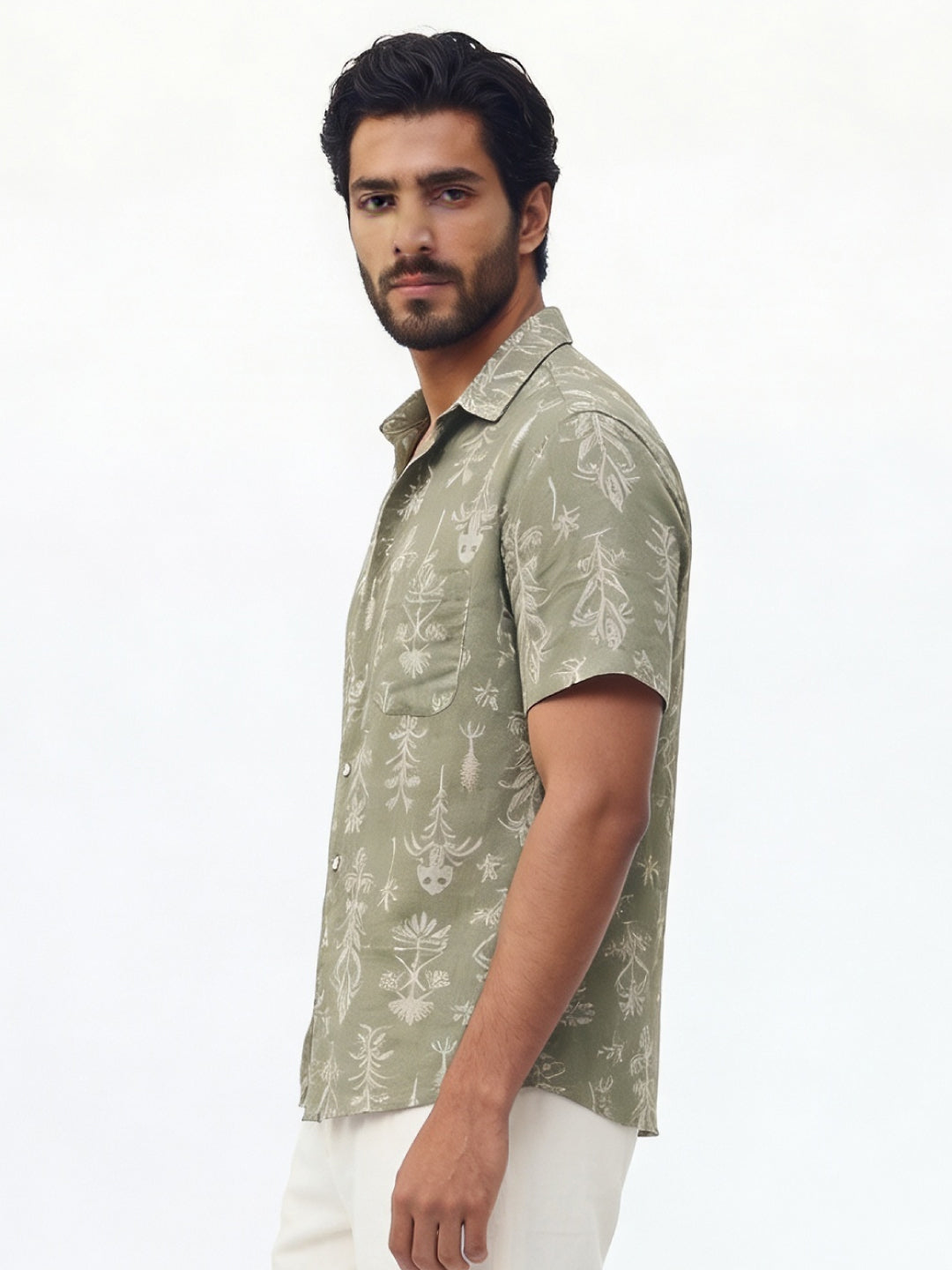 Men's Green Tencel Linen Regular Fit Shirt