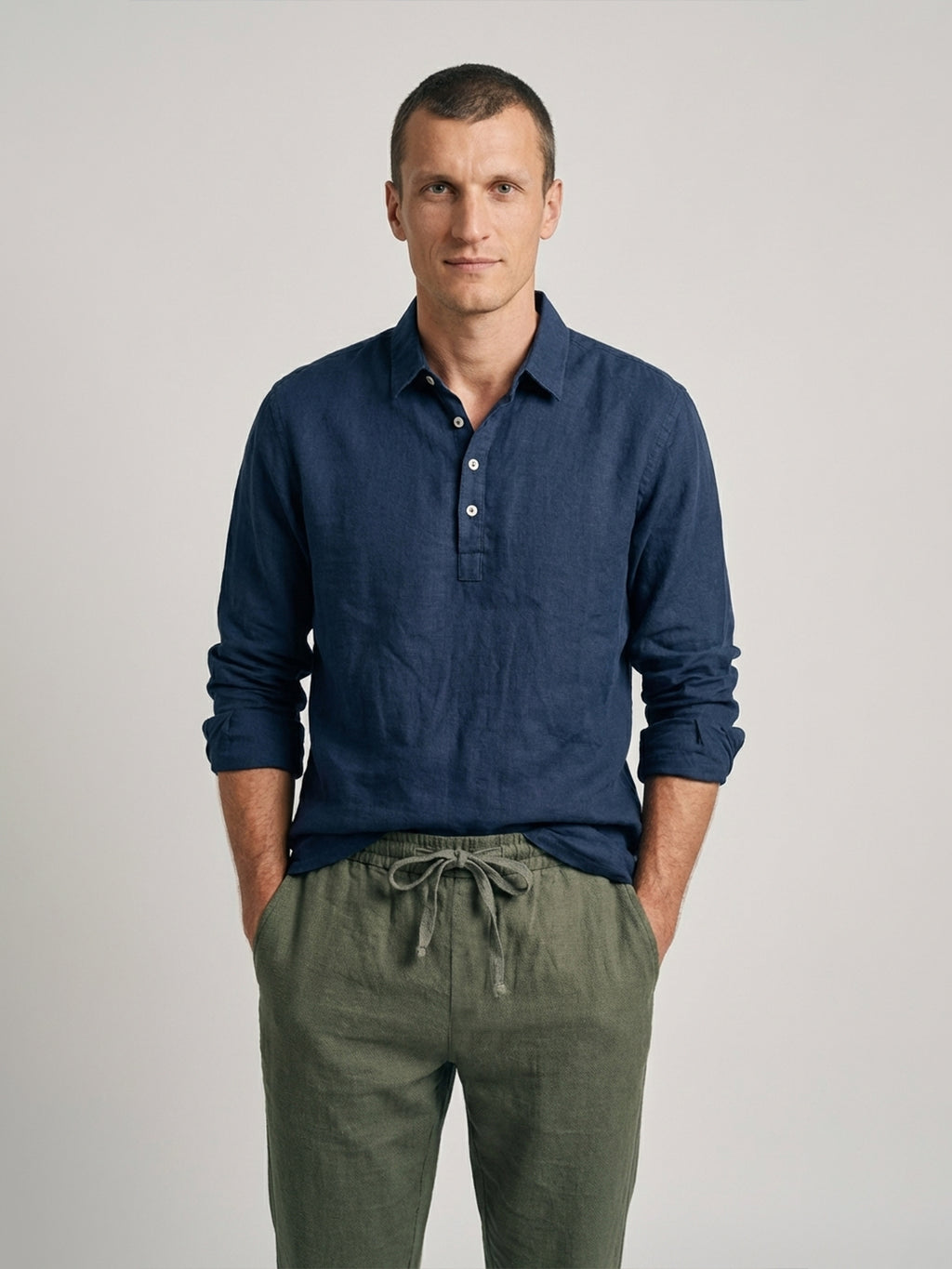 Men's Navy Linen Cotton Regular Fit Shirt