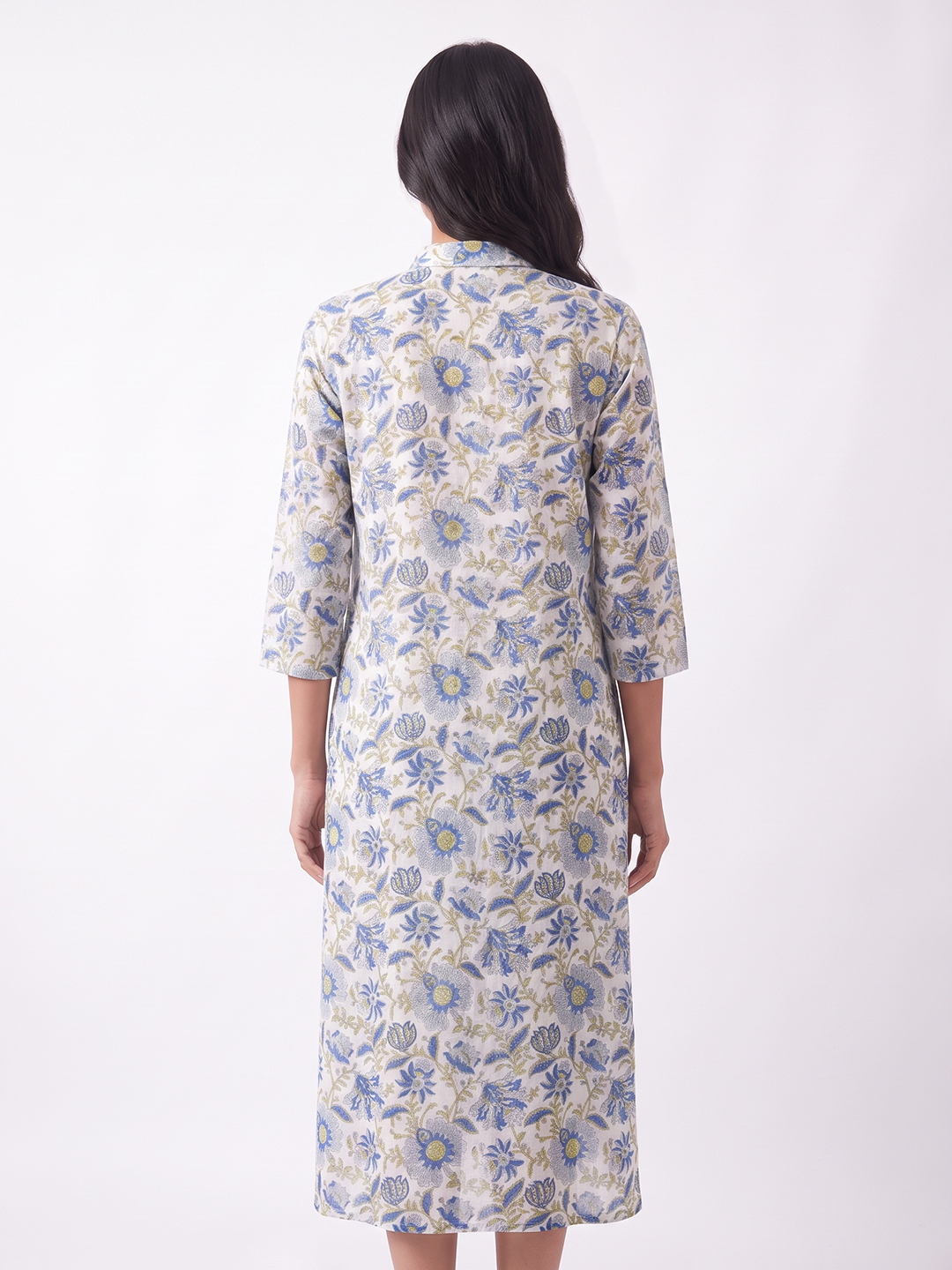 Women's Cotton Silk Regular Fit Dress Blue