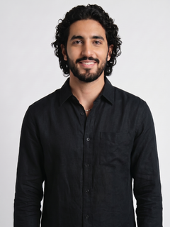 Men's Black 100% Linen Regular Fit Shirt