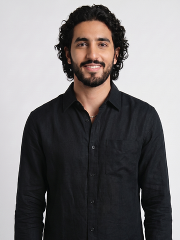 Men's Black 100% Linen Regular Fit Shirt