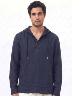 Men's Navy Linen Cotton Regular Fit Shirt