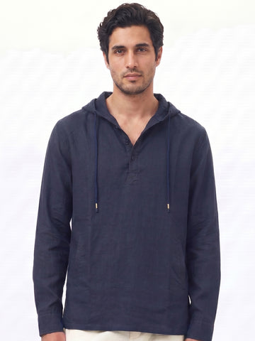 Men's Navy Linen Cotton Regular Fit Shirt