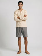 Men's Offwhite Cotton Polyester Loose Fit Shirt