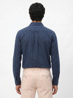 Men's Navy Cotton Lycra Regular Fit Shirt