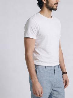 Men's White Cotton Bamboo Elastane Regular Fit Tshirt