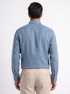 Men's Blue Tencel Linen Slim Fit Shirt
