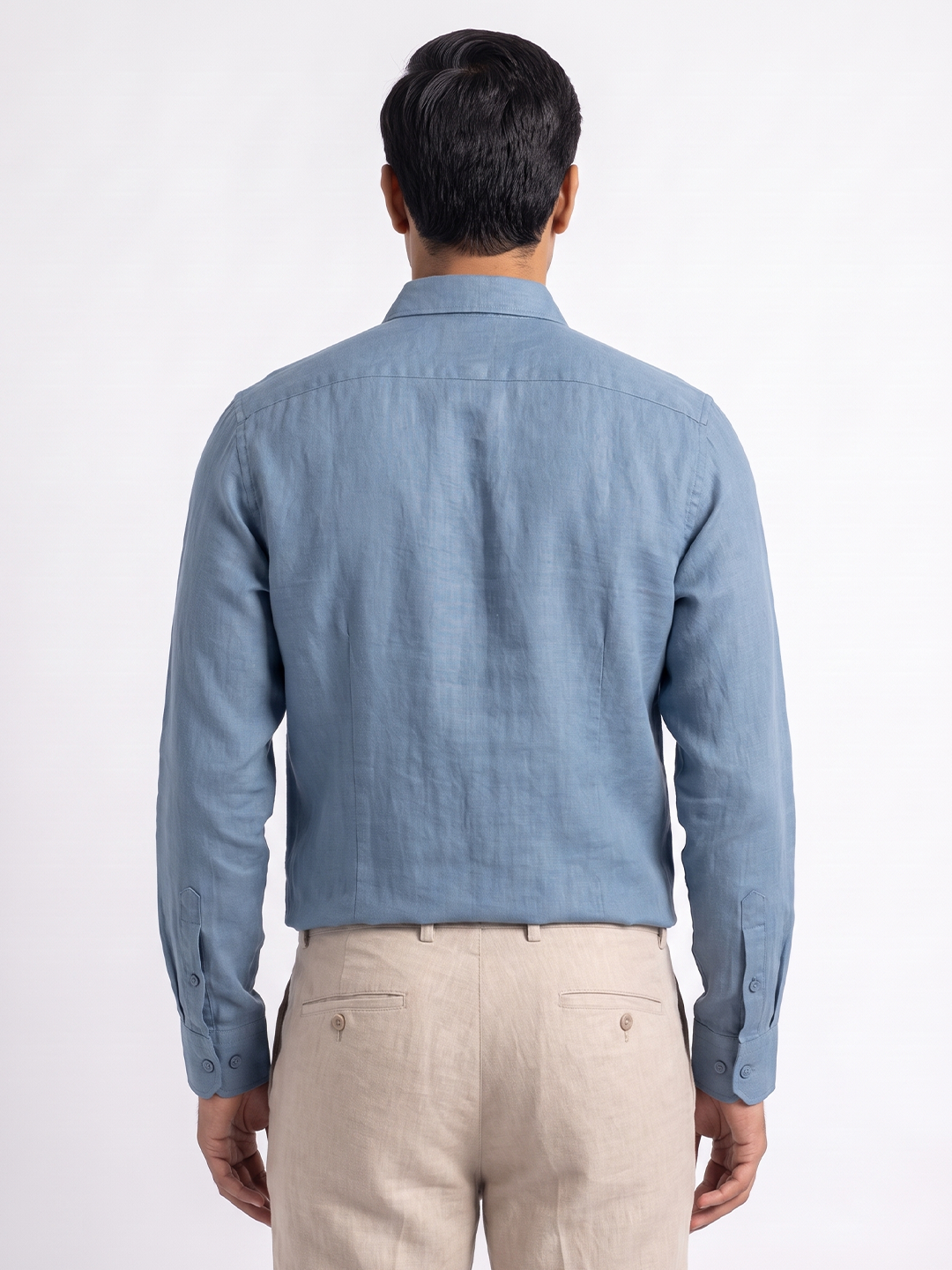 Men's Blue Tencel Linen Slim Fit Shirt