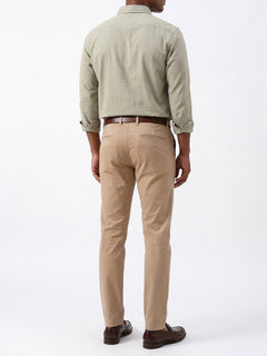 Men's Khaki Cotton Lycra Slim Fit Pant