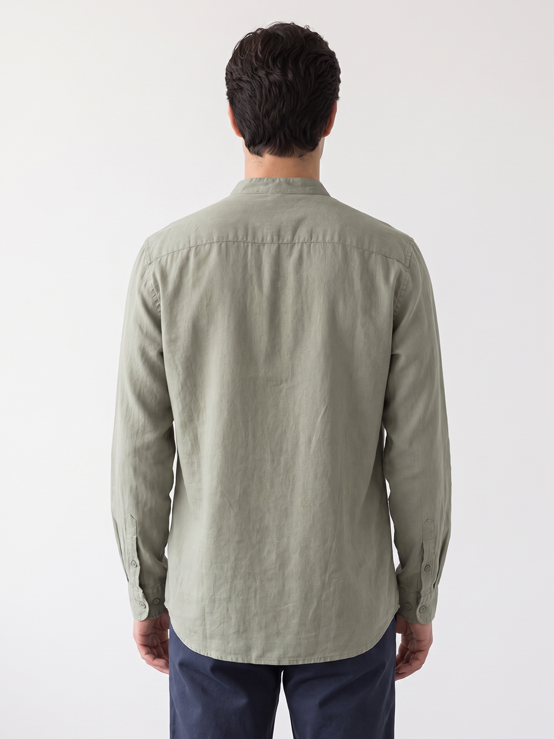 Men's Olive Tencel Linen Regular Fit Shirt