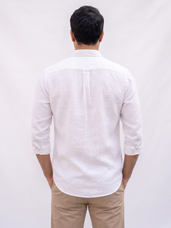 Men's White Cotton Linen Regular Fit Shirt