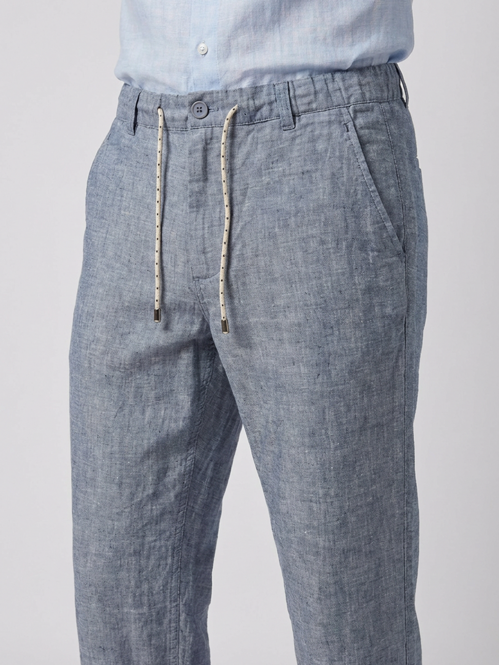 Men's Navy Cotton Linen Regular Fit Pant