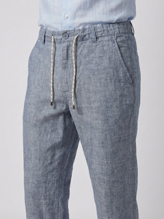 Men's Navy Cotton Linen Regular Fit Pant
