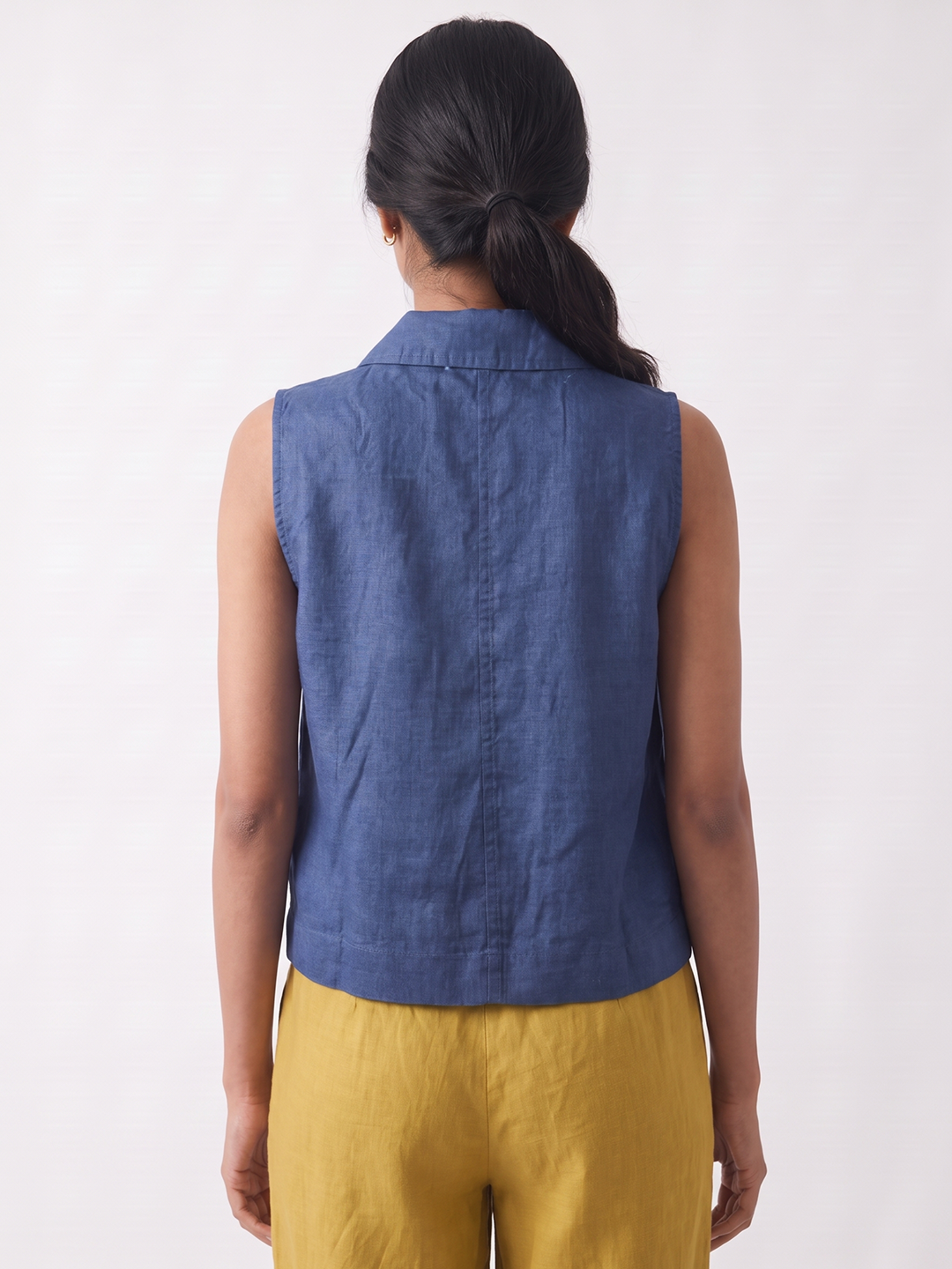 Women's 100% Linen Regular Fit Blouse Navy