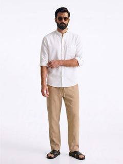 Men's White Linen Cotton Regular Fit Shirt