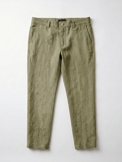 Men's Green Cotton Linen Slim Fit Pant