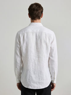 Men's 100% Linen Regular Fit Resort Collar Shirt White