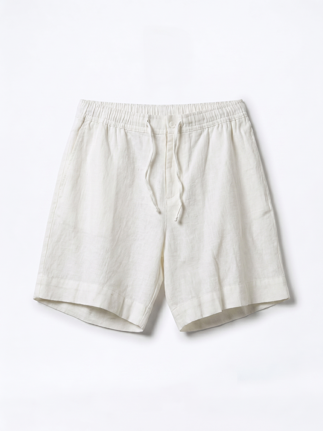 Men's White Cotton Linen Regular Fit Shorts