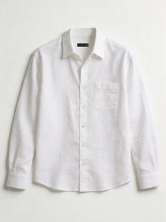 Men's 100% Linen Resort Collar Shirt White