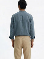 Men's Blue Linen Cotton Regular Fit Shirt
