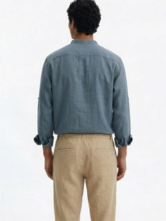 Men's Blue Linen Cotton Regular Fit Shirt