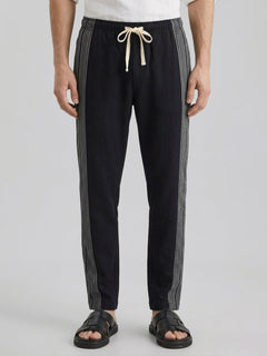 Men's 100% Cotton Regular Fit Drawstring Pants Black