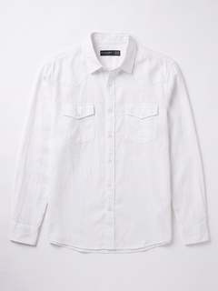 Men's Cotton Linen Regular Fit Shirt White